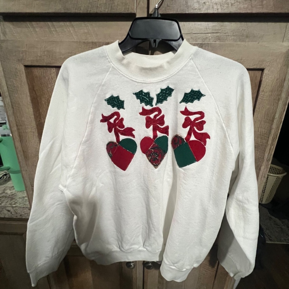 Vintage Fruit Of The Loom Ladies Large Christmas Sweatshirt Cotton/Polyester Bl